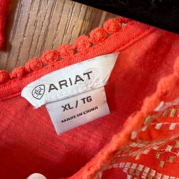 Ariat Orange Cold Shoulder Short Sleeve Top XL - Picture 4 of 6